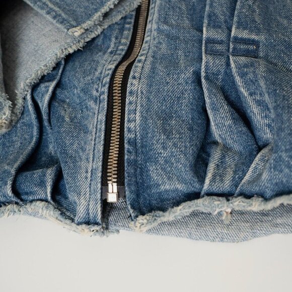 TANAKA Denim Work Jacket No Collar Raw Hem Zip Blue Mid Washed Unisex - Picture 8 of 13